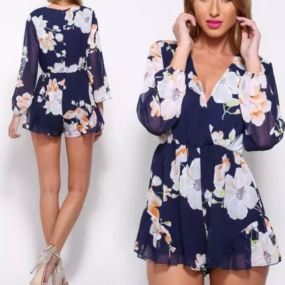 Reverse Pants - Reverse Floral Navy Romper